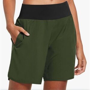 Baleaf Women's Athletic Shorts - Forest Green and Black